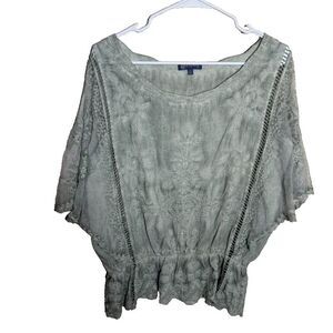 Democracy Blouse Women's Small Green Lace Boho Cottage Fairy Casual Top Summer